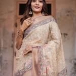 Printed Off White Linen Saree for Women with Multicolor Pallu and Ethnic Border – Lightweight Casual Wear