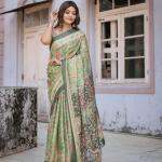 Printed Mint Green Linen Saree for Women with Multicolor Pallu and Ethnic Border – Lightweight Casual Wear