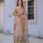 Printed Multicolor Linen Saree for Women with Multicolor Pallu and Ethnic Border – Lightweight Casual Wear