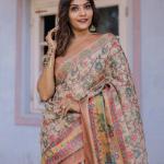 Printed Multicolor Linen Saree for Women with Multicolor Pallu and Ethnic Border – Lightweight Casual Wear