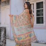 Printed Multicolor Linen Saree for Women with Multicolor Pallu and Ethnic Border – Lightweight Casual Wear