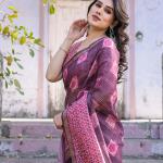 Printed Pink Linen Saree for Women with Multicolor Pallu and Ethnic Border – Lightweight Casual Wear