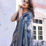 Printed Teal Blue Linen Saree for Women with Multicolor Pallu and Ethnic Border – Lightweight Casual Wear