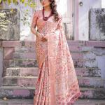 Printed Peach Linen Saree for Women with Multicolor Pallu and Ethnic Border – Lightweight Casual Wear