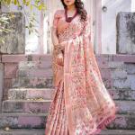 Printed Peach Linen Saree for Women with Multicolor Pallu and Ethnic Border – Lightweight Casual Wear