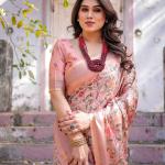 Printed Peach Linen Saree for Women with Multicolor Pallu and Ethnic Border – Lightweight Casual Wear