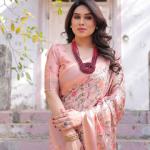 Printed Peach Linen Saree for Women with Multicolor Pallu and Ethnic Border – Lightweight Casual Wear