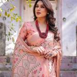 Printed Peach Linen Saree for Women with Multicolor Pallu and Ethnic Border – Lightweight Casual Wear