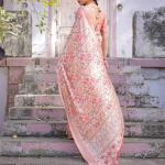 Printed Peach Linen Saree for Women with Multicolor Pallu and Ethnic Border – Lightweight Casual Wear