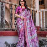 Printed Multicolor Linen Saree for Women with Multicolor Pallu and Ethnic Border – Lightweight Casual Wear