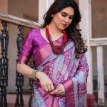 Printed Multicolor Linen Saree for Women with Multicolor Pallu and Ethnic Border – Lightweight Casual Wear