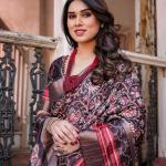 Printed Wine Linen Saree for Women with Multicolor Pallu and Ethnic Border – Lightweight Casual Wear