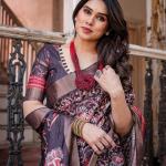 Printed Wine Linen Saree for Women with Multicolor Pallu and Ethnic Border – Lightweight Casual Wear