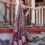 Printed Wine Linen Saree for Women with Multicolor Pallu and Ethnic Border – Lightweight Casual Wear