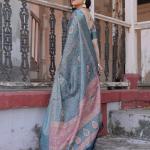 Printed Teal Linen Saree for Women with Multicolor Pallu and Ethnic Border – Lightweight Casual Wear