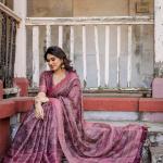 Printed Onion Linen Saree for Women with Multicolor Pallu and Ethnic Border – Lightweight Casual Wear