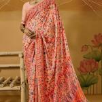 Seraphic Peach Pashmina Saree With Desuetude Blouse Piece