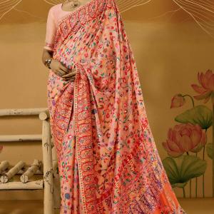 Seraphic Peach Pashmina Saree With Desuetude Blouse Piece