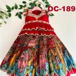 Girls Red Embroidered Sleeveless Top & Multicolour Traditional Print Lehenga