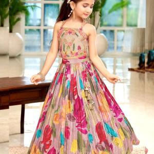 Premium Floral Pleated Lehenga Set for Girls