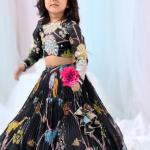 Black Floral Embroidered Kids Lehenga Choli