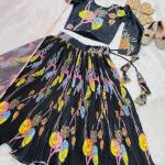 Black Floral Embroidered Kids Lehenga Choli
