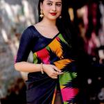Black Lichi Silk Saree with Multicolor Abstract Floral Print – Perfect for Casual and Festive Occasions