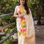 Elegant White Lichi Silk Saree with Multicolor Abstract Floral Print – Perfect for Casual and Festive Occasions