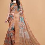 Elegant Printed Silk Saree with Golden Border | Traditional Indian Saree for Weddings & Festivals