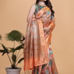 Elegant Printed Silk Saree with Golden Border | Traditional Indian Saree for Weddings & Festivals