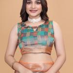 Elegant Printed Silk Saree with Golden Border | Traditional Indian Saree for Weddings & Festivals