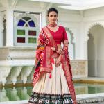 Glamgait Cream Patola Lehenga Choli with Red Banarasi Dupatta