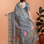 Elegant Floral Printed Silk Saree with Silver Border | Traditional Indian Saree for Weddings & Festive Occasions