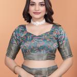 Elegant Floral Printed Silk Saree with Silver Border | Traditional Indian Saree for Weddings & Festive Occasions