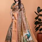 Bronze & Olive Green Soft Silk Saree with Majestic Peacock Pallu
