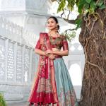 Glamgait Mustard Yellow Floral Lehenga Choli with Blue Silk Dupatta