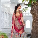Glamgait Mustard Yellow Floral Lehenga Choli with Blue Silk Dupatta