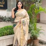 Beige Soft Banarasi Saree with Majestic Peacock Print – Elegant Traditional Wear for Women