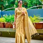 Elegant Golden Silk Saree with Intricate Brocade Work – Traditional Festive Wear for Women