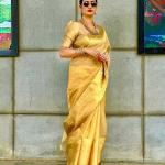 Elegant Golden Silk Saree with Intricate Brocade Work – Traditional Festive Wear for Women