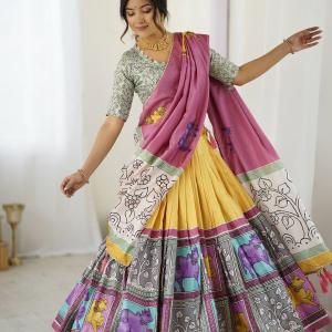 Vibrant Multicolor Handcrafted Lehenga Choli Set with Tribal Horse Print – Festive & Wedding Wear for Women