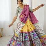 Vibrant Multicolor Handcrafted Lehenga Choli Set with Tribal Horse Print – Festive & Wedding Wear for Women