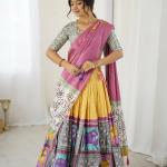 Vibrant Multicolor Handcrafted Lehenga Choli Set with Tribal Horse Print – Festive & Wedding Wear for Women