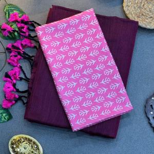 Violate Cotton Saree with Printed Blouse – Soft & Breathable Fabric
