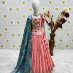 Girls Pink Pleated Lehenga Choli with Embroidered Blouse and Printed Dupatta
