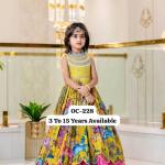 Girls Premium Yellow Printed Ethnic Gown with Pink Pleated Flair