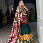 Glamgait Green Patola Lehenga Choli with Banarasi Border & Traditional Printed Dupatta for Women