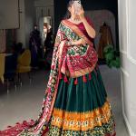 Glamgait Green Patola Lehenga Choli with Banarasi Border & Traditional Printed Dupatta for Women