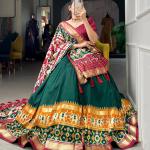 Glamgait Green Patola Lehenga Choli with Banarasi Border & Traditional Printed Dupatta for Women