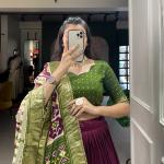 Glamgait Wine & Olive Green Patola Lehenga Choli with Banarasi Border & Printed Dupatta